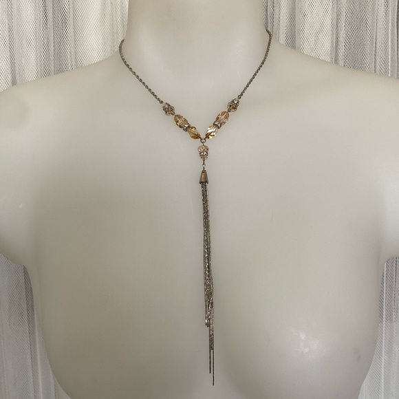 Caroline Neron fine jewelry crystal/Silver plated tassel necklace Size 17”.5 - Picture 3 of 11